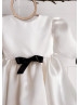 Puff Sleeves Ivory Organza Satin Latest Flower Girl Dress